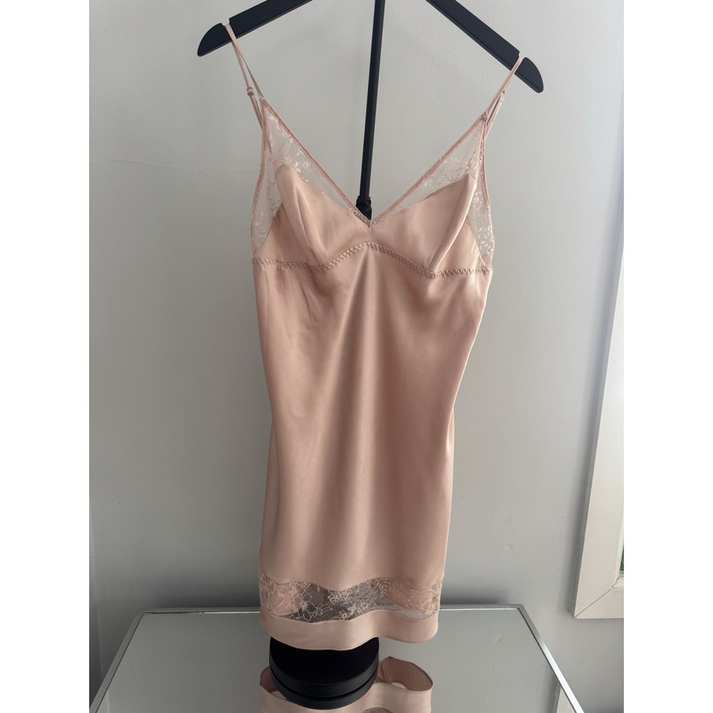 Victorias Secret Satin Lace Trim Slip‎ Dress Pink Mini Nightgown Large